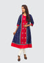 Sambalpuri Women's Gown – Navy Blue with Red and Multicolor Ikat Motif