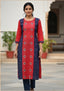 Sambalpuri Women's Kurti - Hand-woven Cotton Straight Kurti in Red & Blue