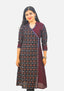 Wovio Modern Ikat Dress - Sambalpuri Checkered Overlap Design, Maroon Base with Black & Blue Highlights