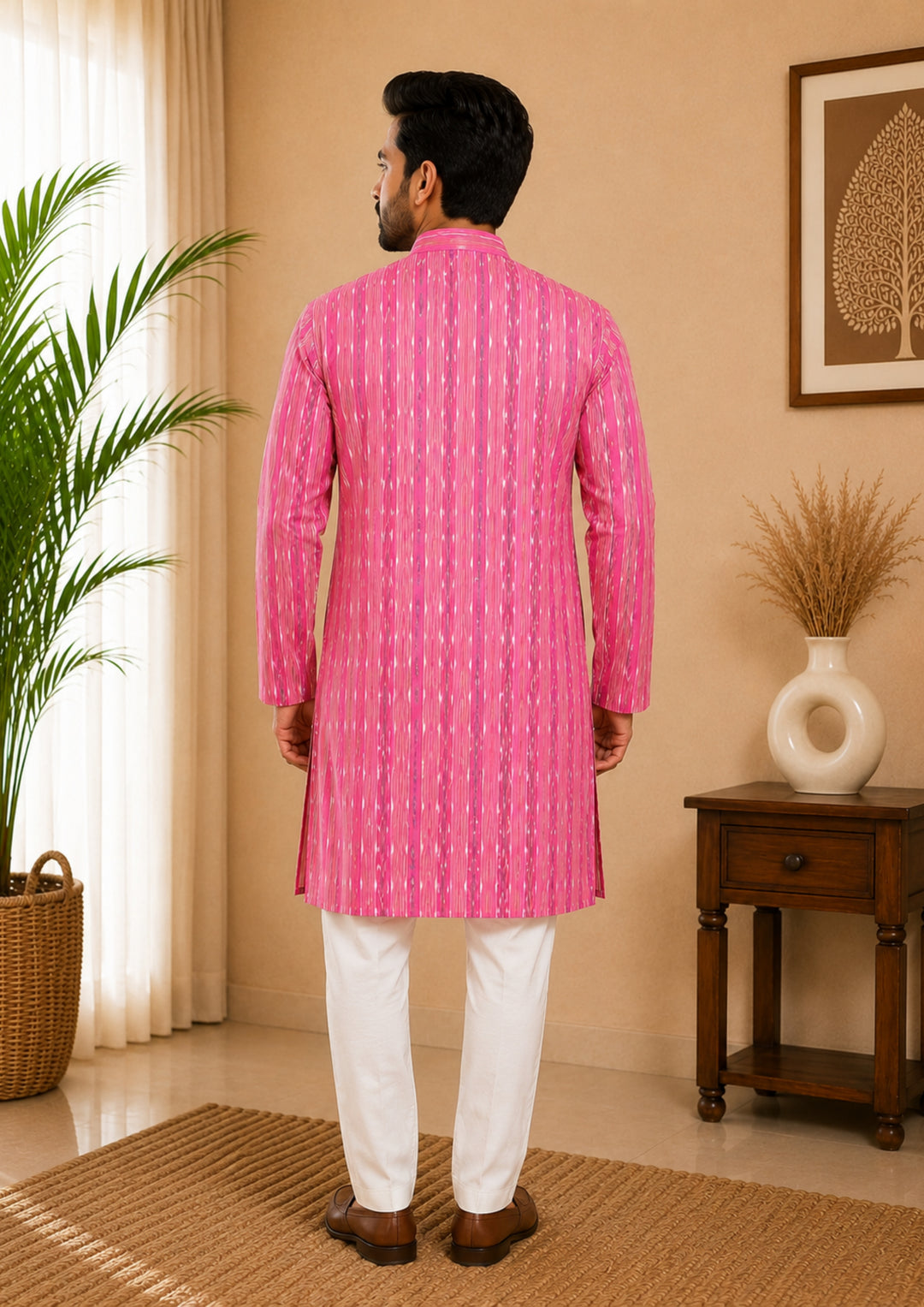 Sambalpuri Men's Long Kurta - Blossom Pink Kurta