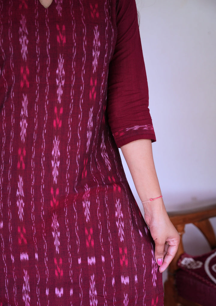 Sambalpuri Women's Kurti -  in Maroon