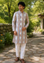 Sambalpuri Men’s Long Kurta – White with Beige & Pink with Blue Accents