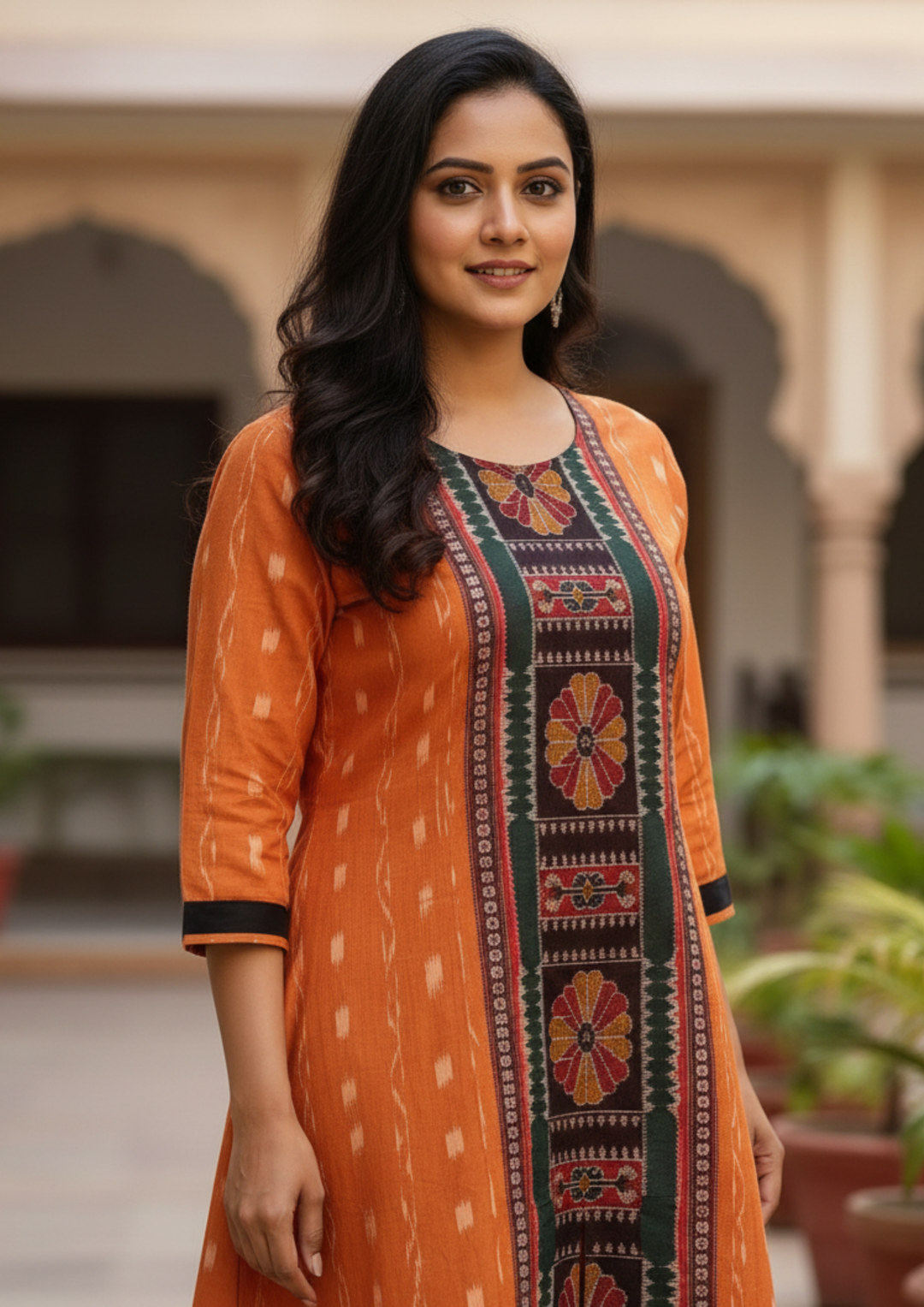 Sambalpuri Utkal Laxmi Heritage Gown – Orange Red Flower with Orange Butty Edition