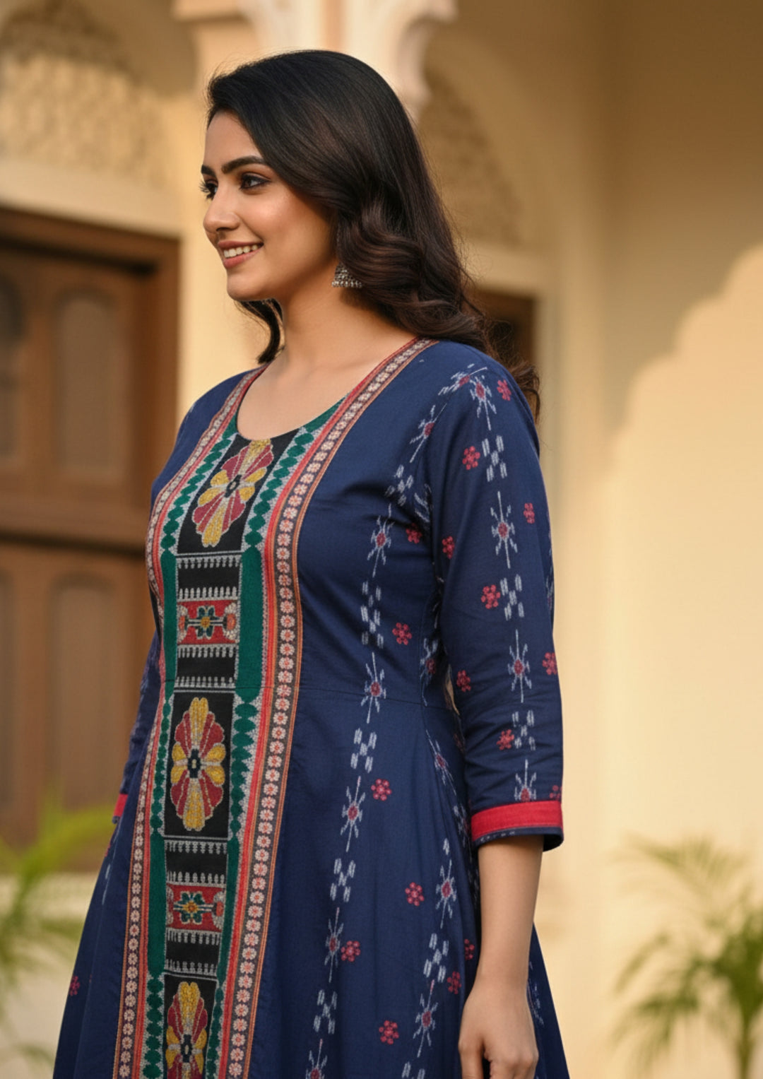 Sambalpuri Utkal Laxmi Heritage Gown – Red Flower design with Royal Blue Edition
