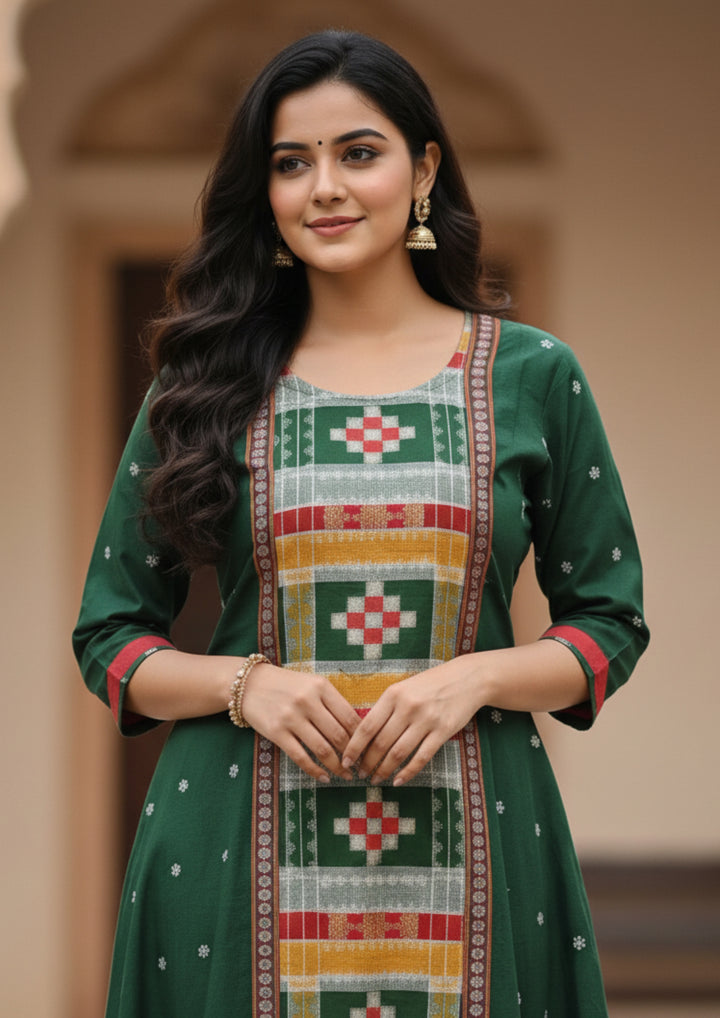 Sambalpuri Utkal Laxmi Ikat Gown – Green Red Pasapalli with Emerald Green Edition