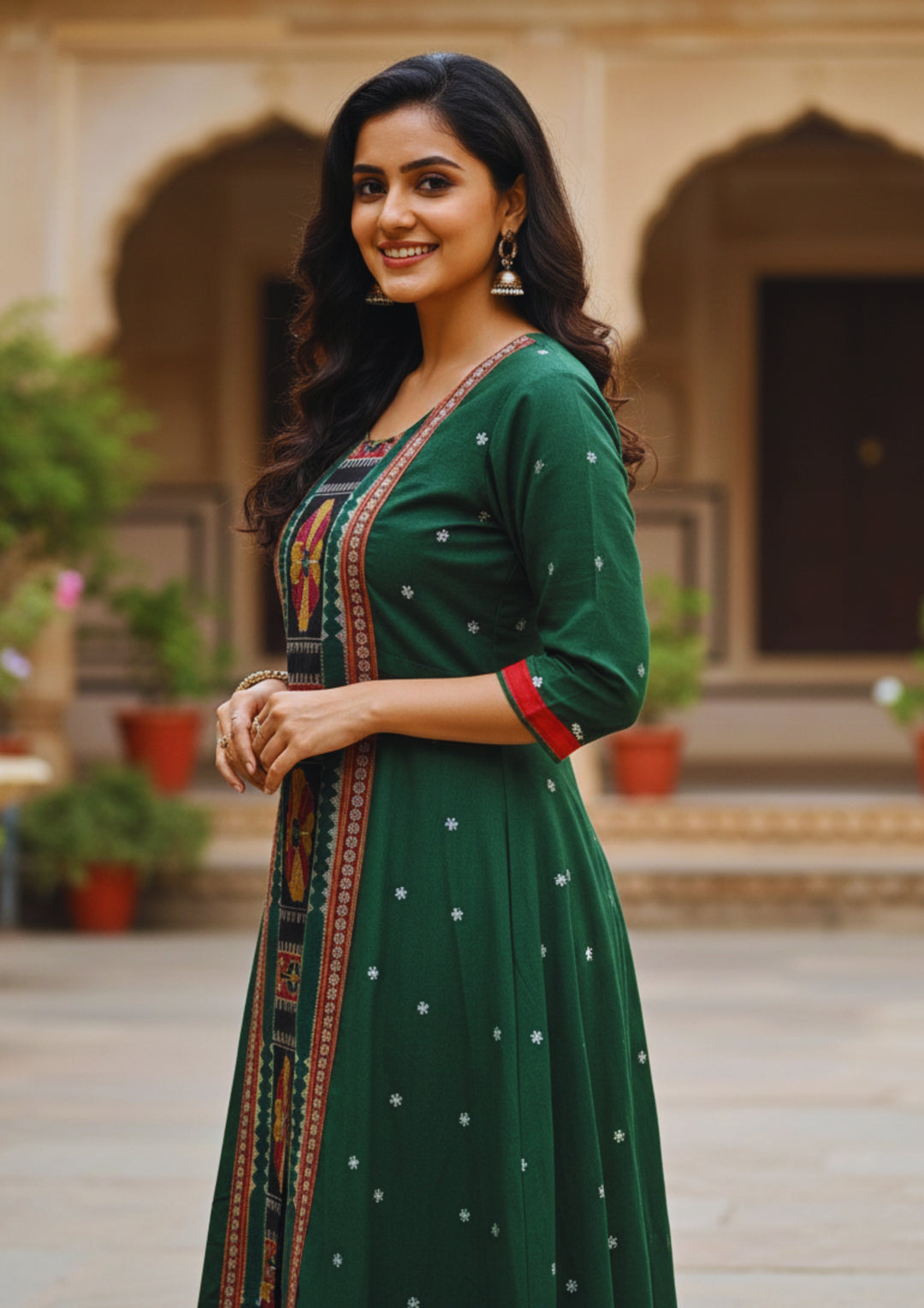 Sambalpuri Utkal Laxmi Heritage Gown – Green Red Flower with Green Butty Edition