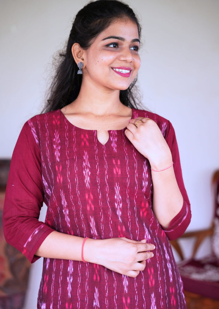 Sambalpuri Women's Kurti -  in Maroon