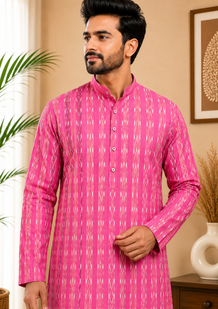 Sambalpuri Men's Long Kurta - Blossom Pink Kurta