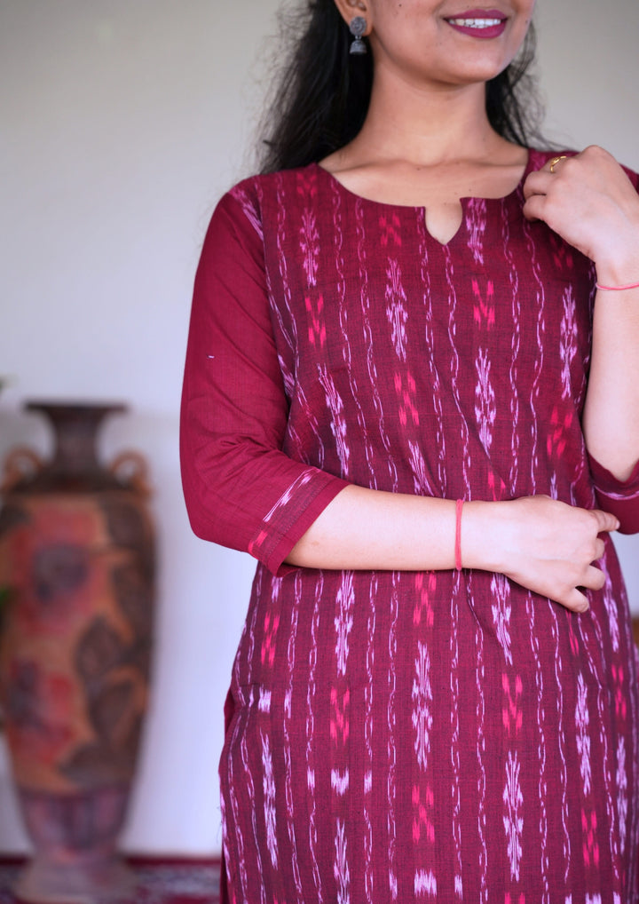 Sambalpuri Women's Kurti -  in Maroon