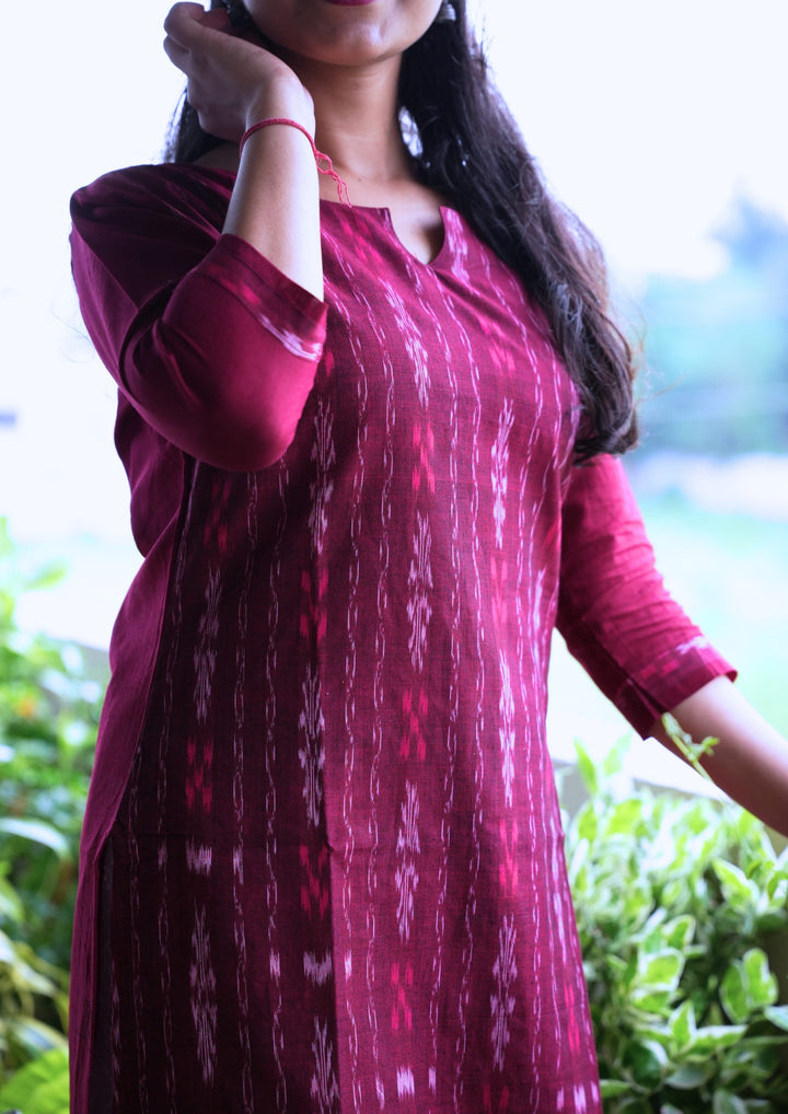 Sambalpuri Women's Kurti -  in Maroon