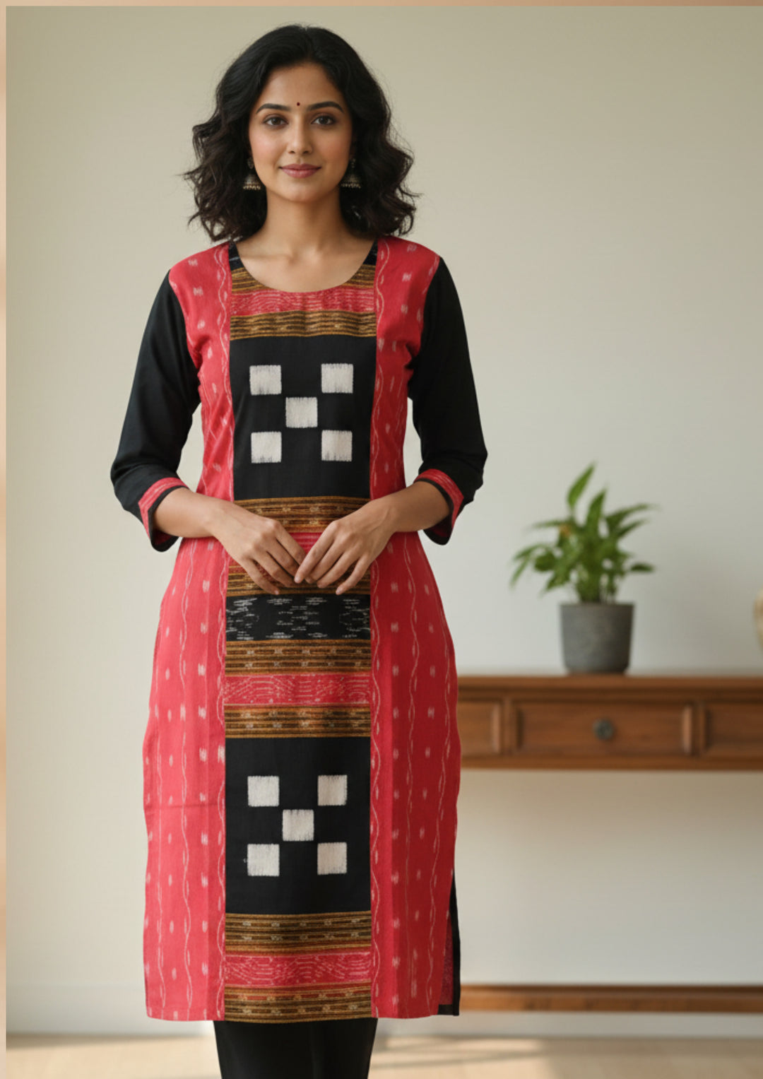 Sambalpuri Women's Kurti - Hand-woven Red Bichitrapuri Design