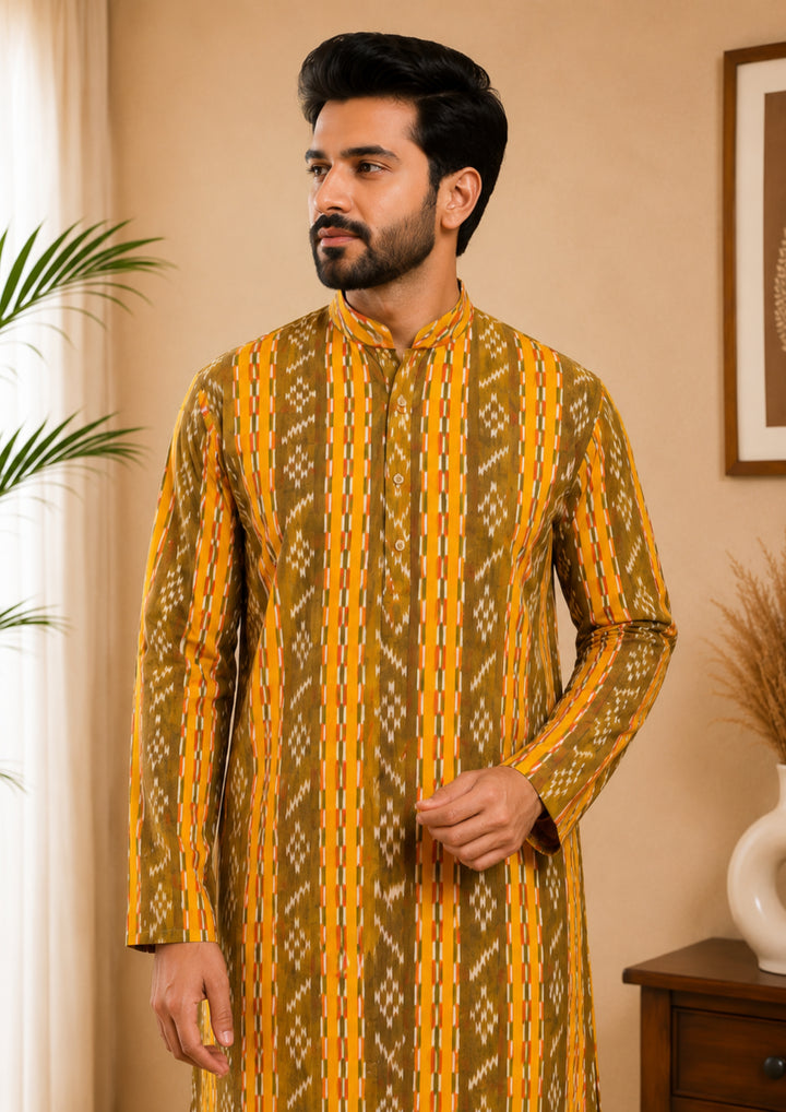 Sambalpuri Men's Long Kurta - Golden Harvest Kurta