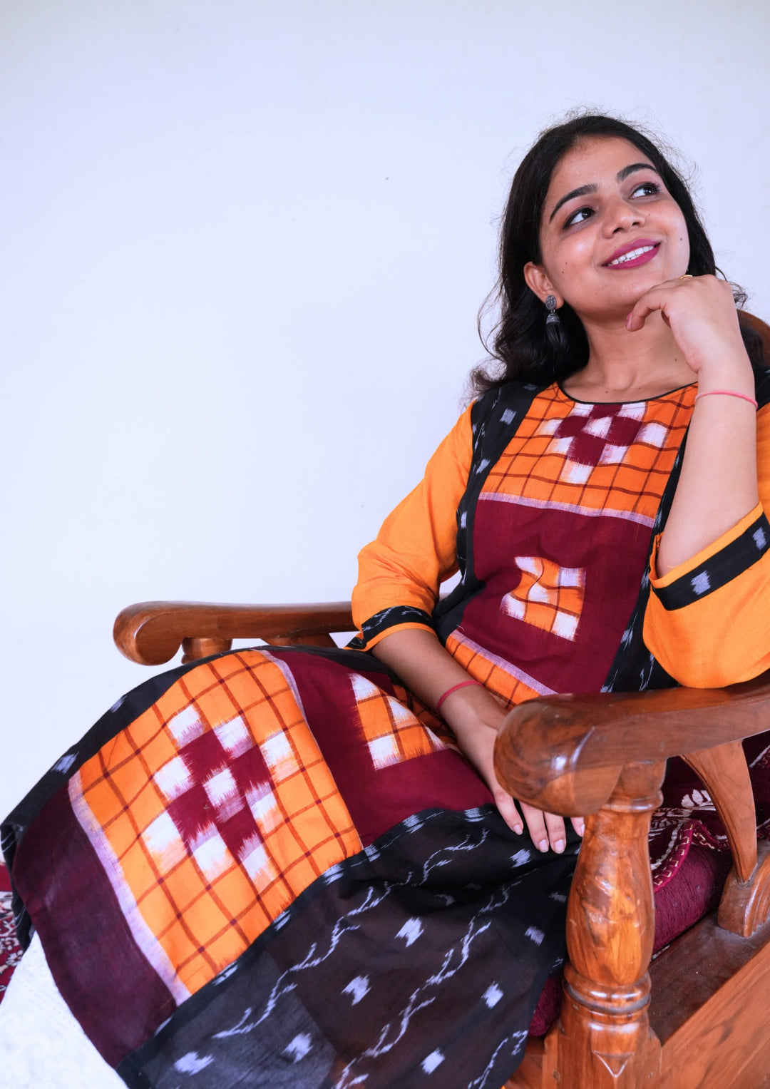 Sambalpuri Women's Kurti - Hand-woven Sapta Design Women Kurta in Yellow