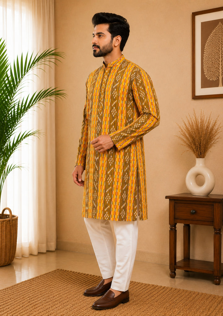 Sambalpuri Men's Long Kurta - Golden Harvest Kurta