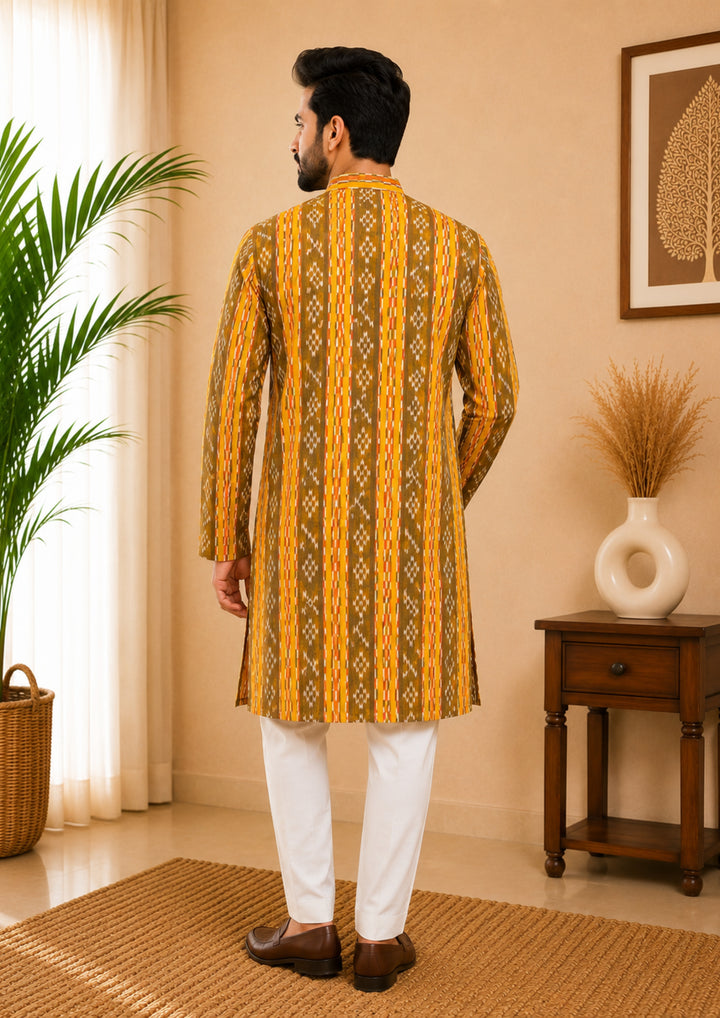 Sambalpuri Men's Long Kurta - Golden Harvest Kurta