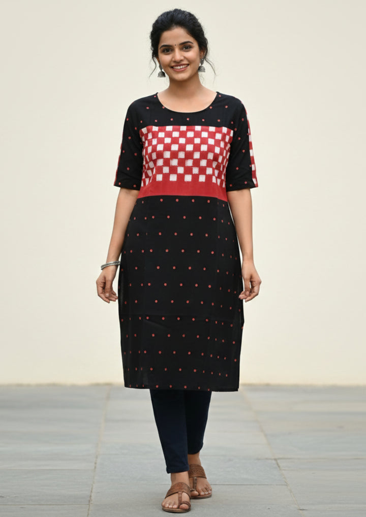Sambalpuri Women's Kurti - with Full Sapta Black Butti