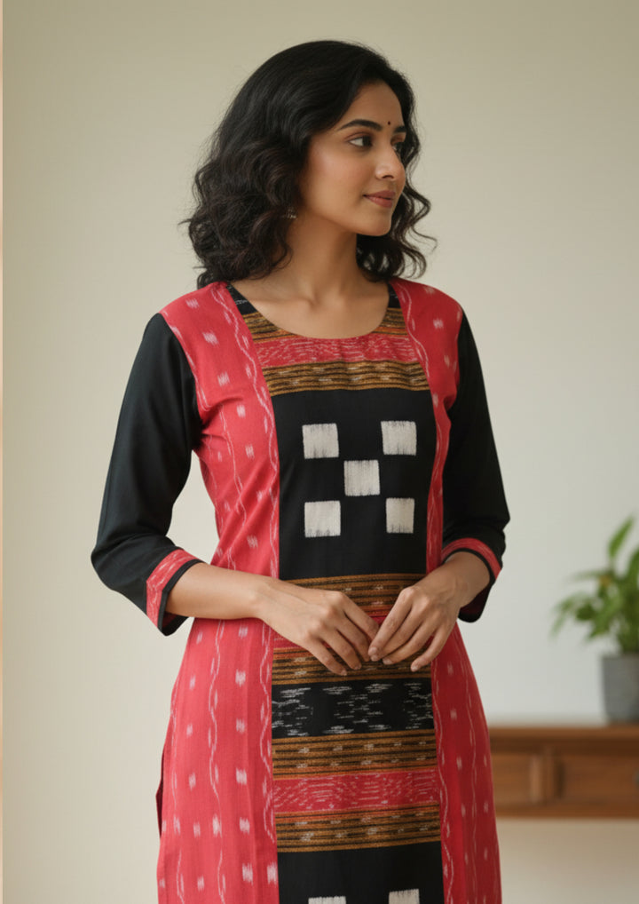 Sambalpuri Women's Kurti - Hand-woven Red Bichitrapuri Design