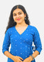 Wovio Modern Ikat Wrap Top - Sky Blue Base with White Dot Motifs & Side-Tie Design