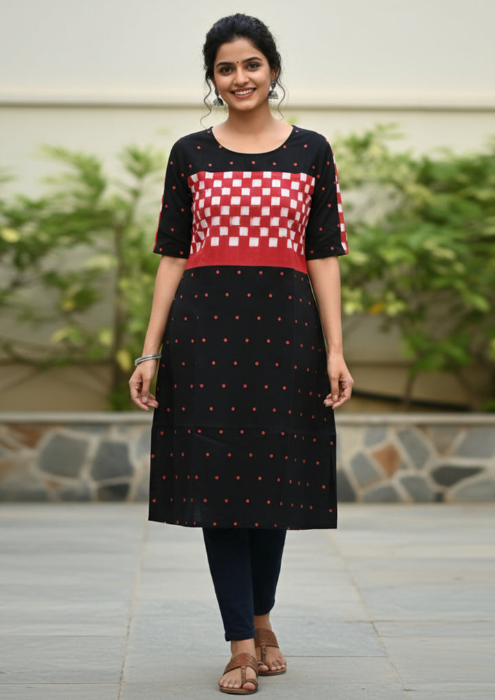 Sambalpuri Women's Kurti - with Full Sapta Black Butti