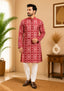 Sambalpuri Men's Long Kurta - Crimson Royale Kurta