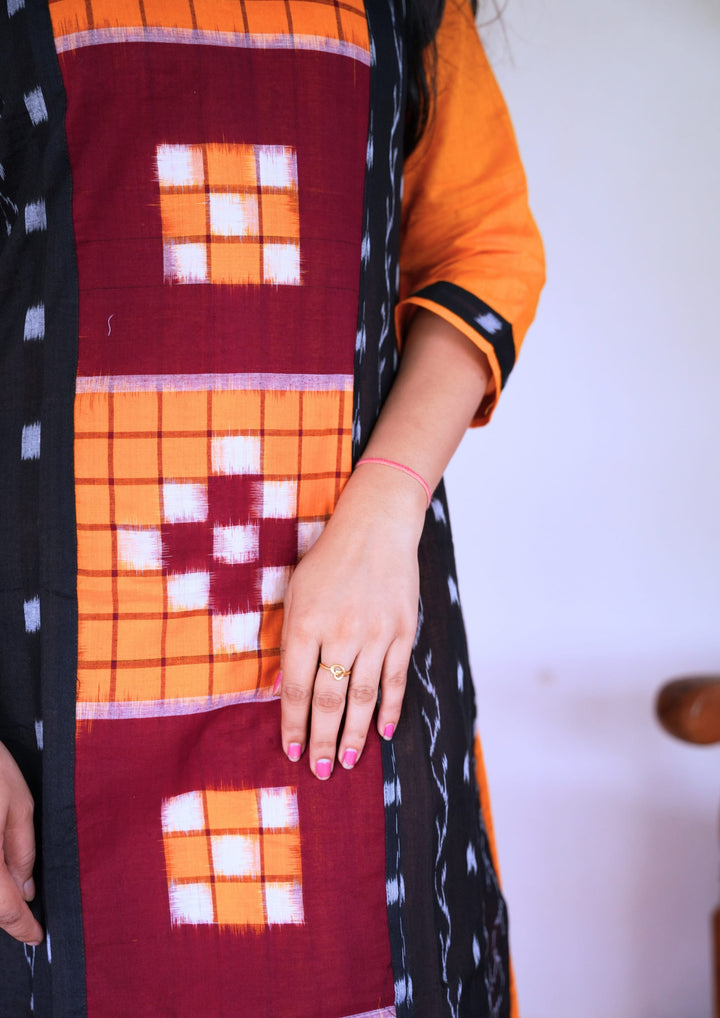 Sambalpuri Women's Kurti - Hand-woven Sapta Design Women Kurta in Yellow