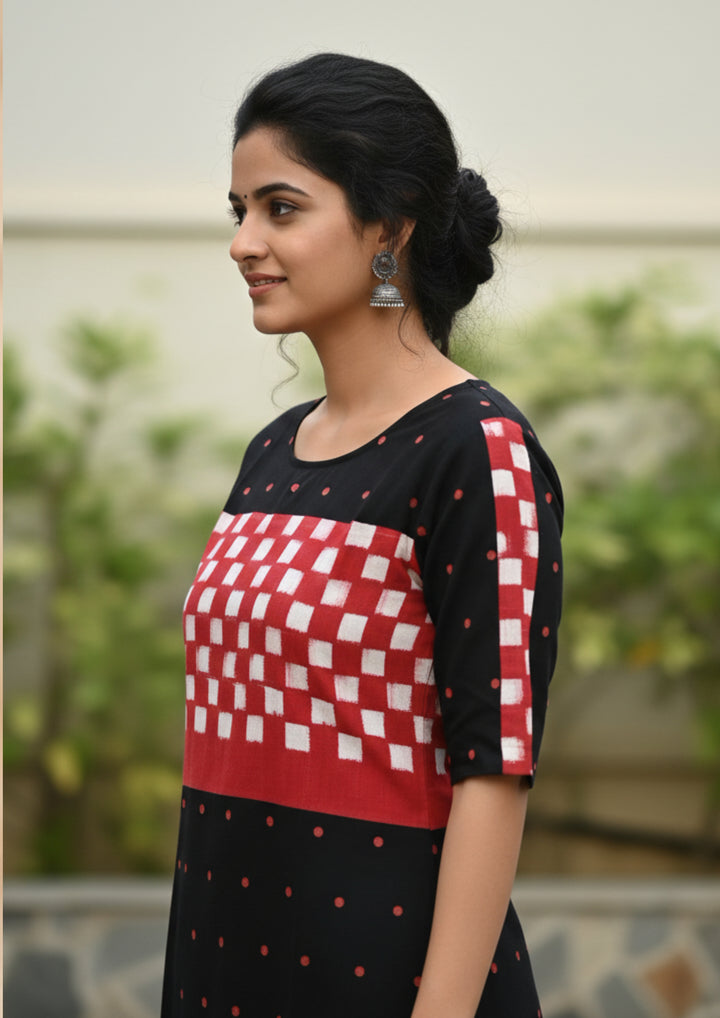 Sambalpuri Women's Kurti - with Full Sapta Black Butti