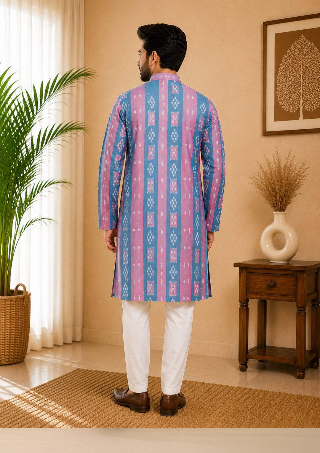 Sambalpuri Men's Long Kurta - Pastel Sky Kurta