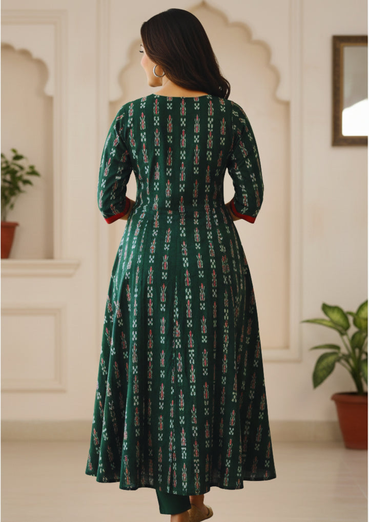 Sambalpuri Utkal Laxmi Heritage Gown – Green Red Pasapalli with Emerald Green Edition