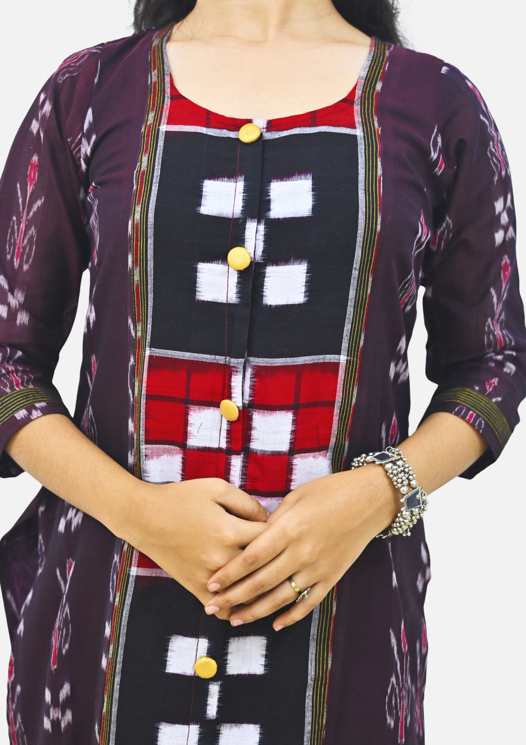 Straight Kurti - Pasapalli Motif with Maroon Base