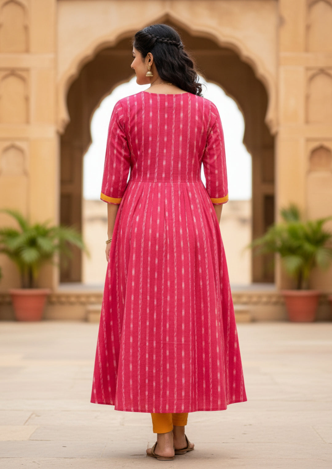 Sambalpuri Utkal Laxmi Heritage Gown – Yellow Red Pasapalli with Pink Blossom Edition