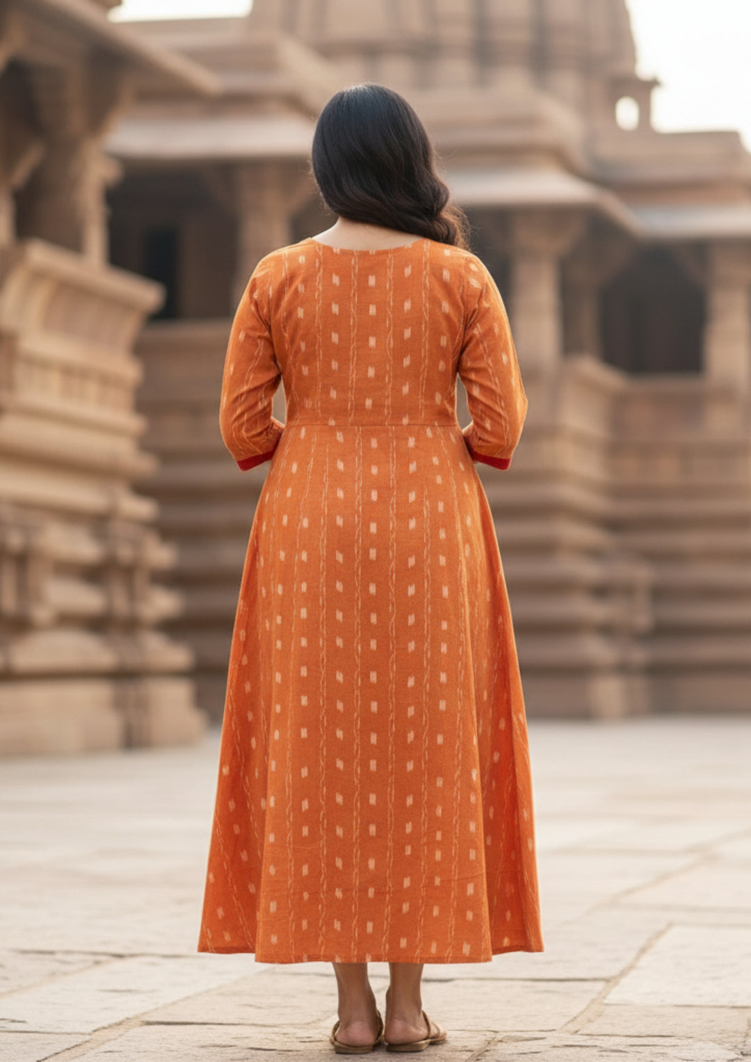 Sambalpuri Utkal Laxmi Heritage Gown – Yellow Red Flower with Sunrise Orange Edition