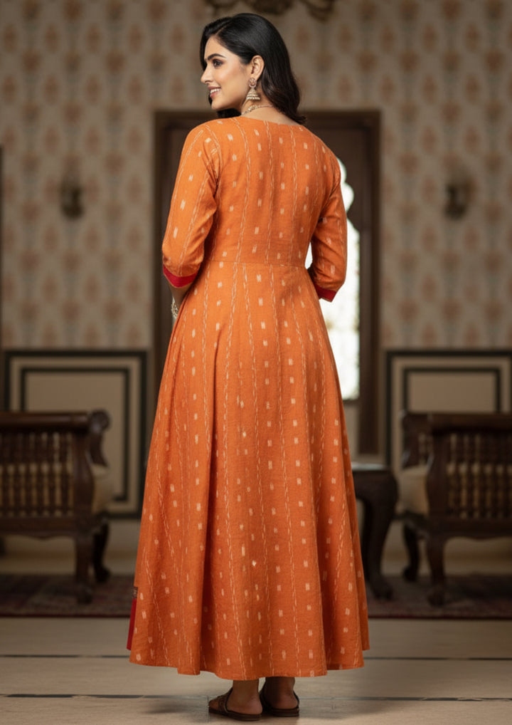 Sambalpuri Utkal Laxmi Heritage Gown – Yellow Red Pasapalli with Sunset Orange Edition