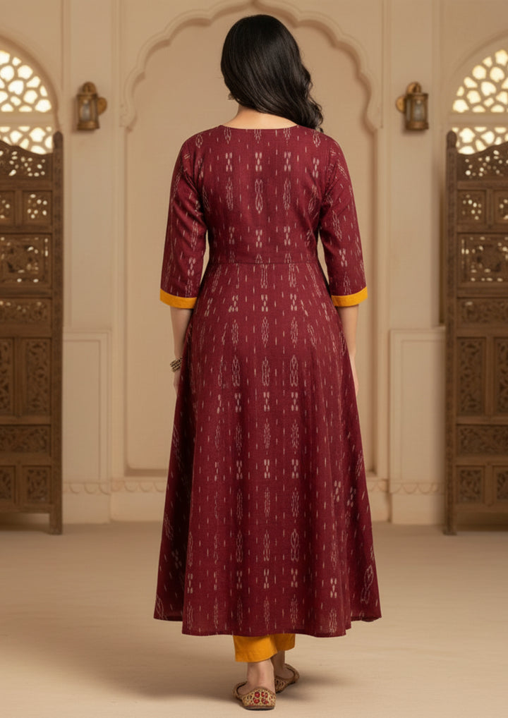 Sambalpuri Utkal Laxmi Heritage Gown – Yellow Red Flower with Maroon & Mustard Edition