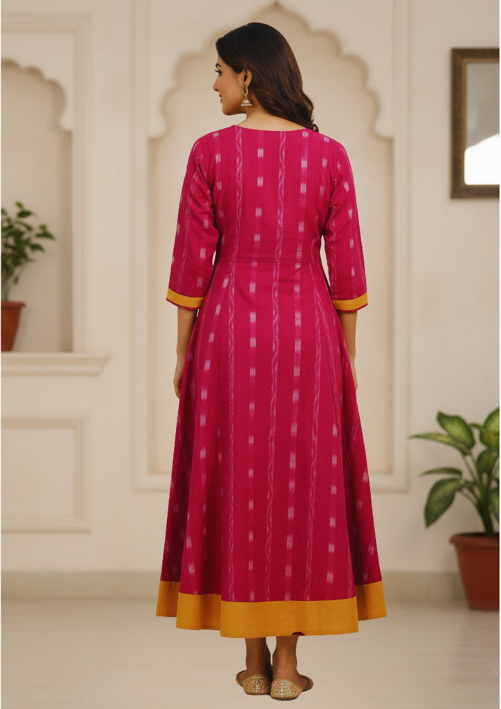 Sambalpuri Utkal Laxmi Heritage Gown – Green Red Pasapalli with Rani Pink Edition