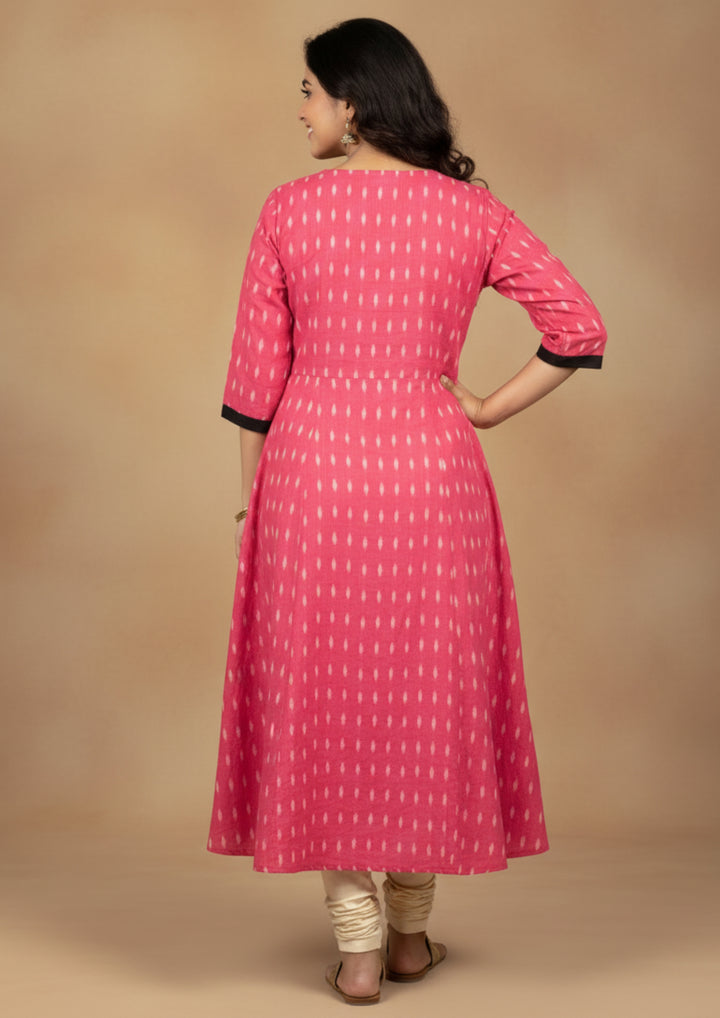 Sambalpuri Utkal Laxmi Heritage Gown – Green Red Flower with Rose Pink Edition