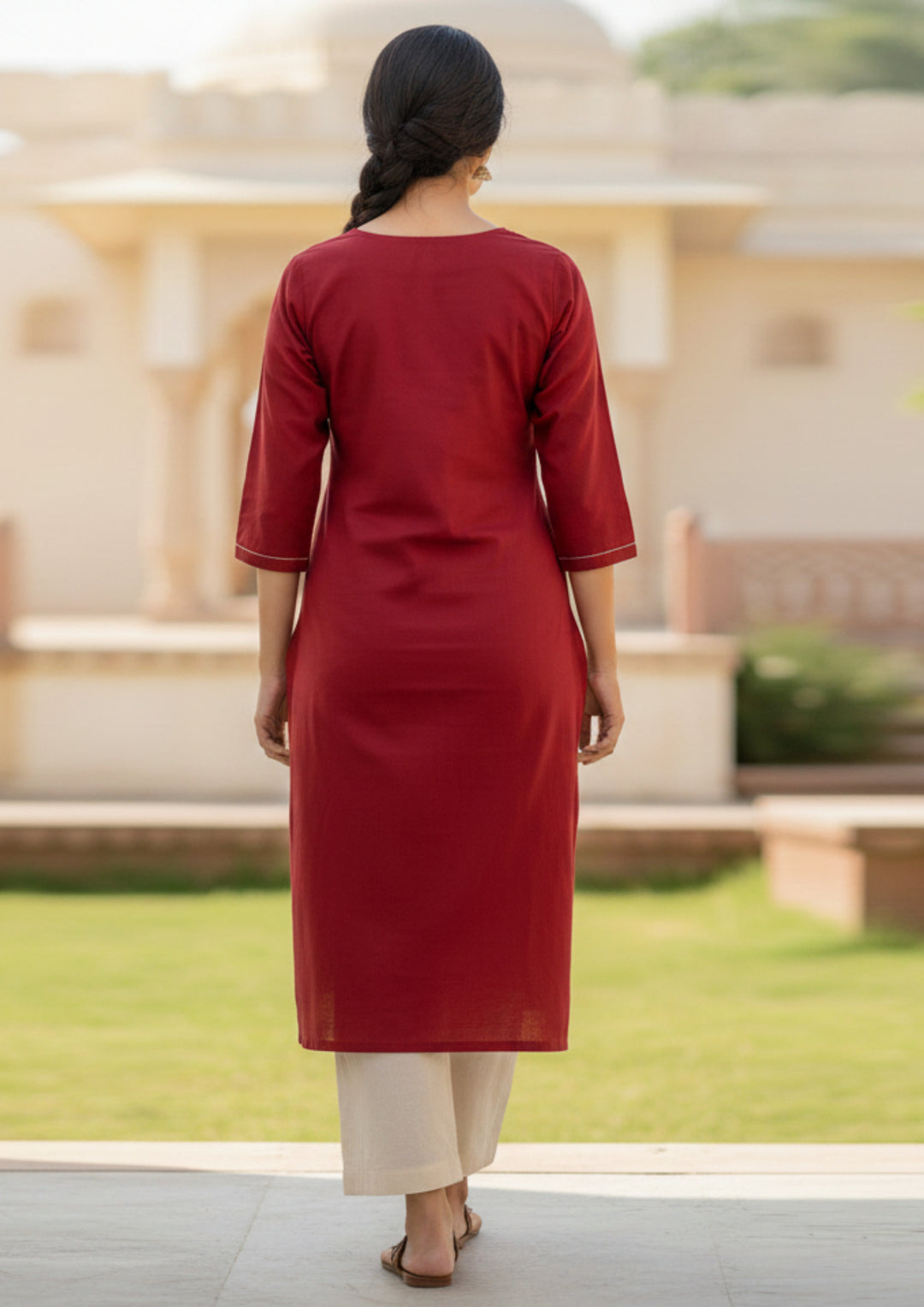 Sambalpuri Hand Woven Women's Straight Kurti in Maroon
