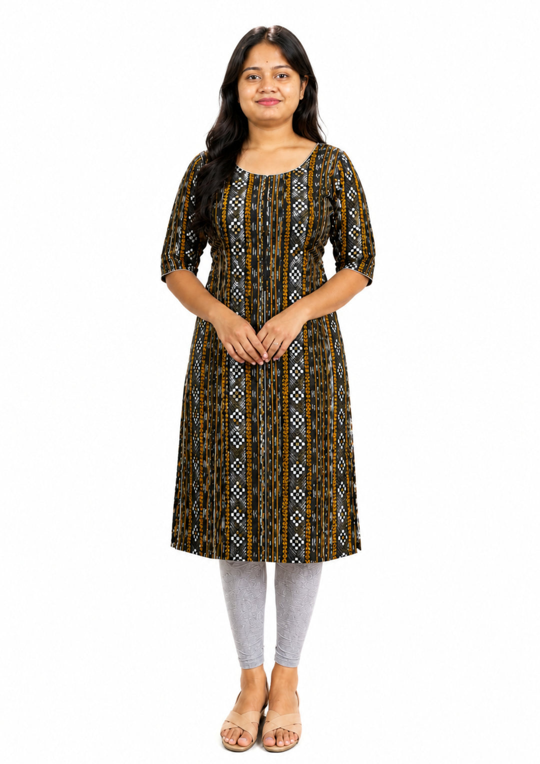 Sambalpuri Women's Kurti - Ebony Gold Heritage Kurti with Black