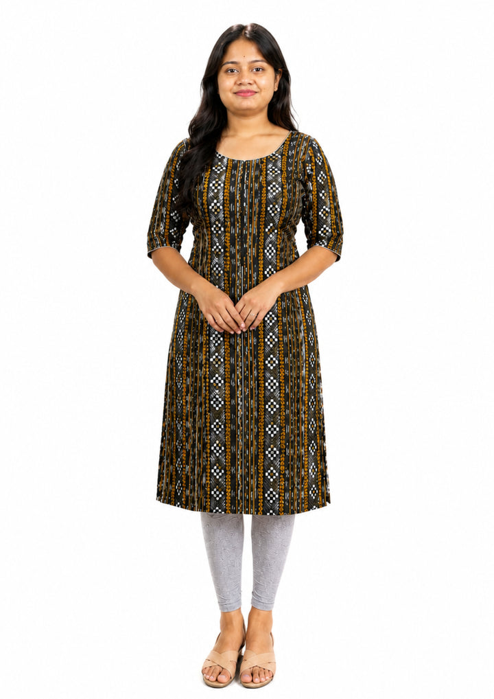 Sambalpuri Women's Kurti - Ebony Gold Heritage Kurti with Black