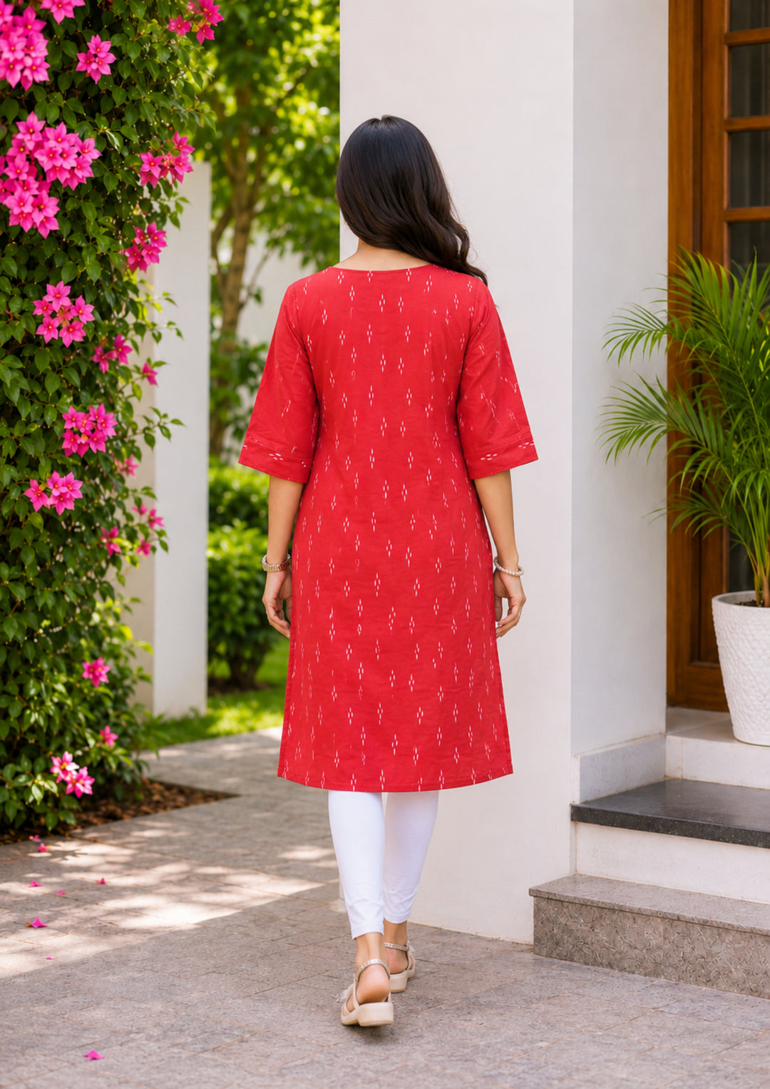 Sambalpuri Women's Kurti - Crimson Heritage Ikat Cotton Kurti