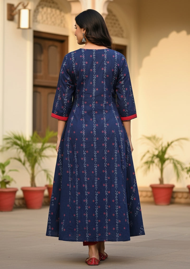 Sambalpuri Utkal Laxmi Heritage Gown – Red Flower design with Royal Blue Edition
