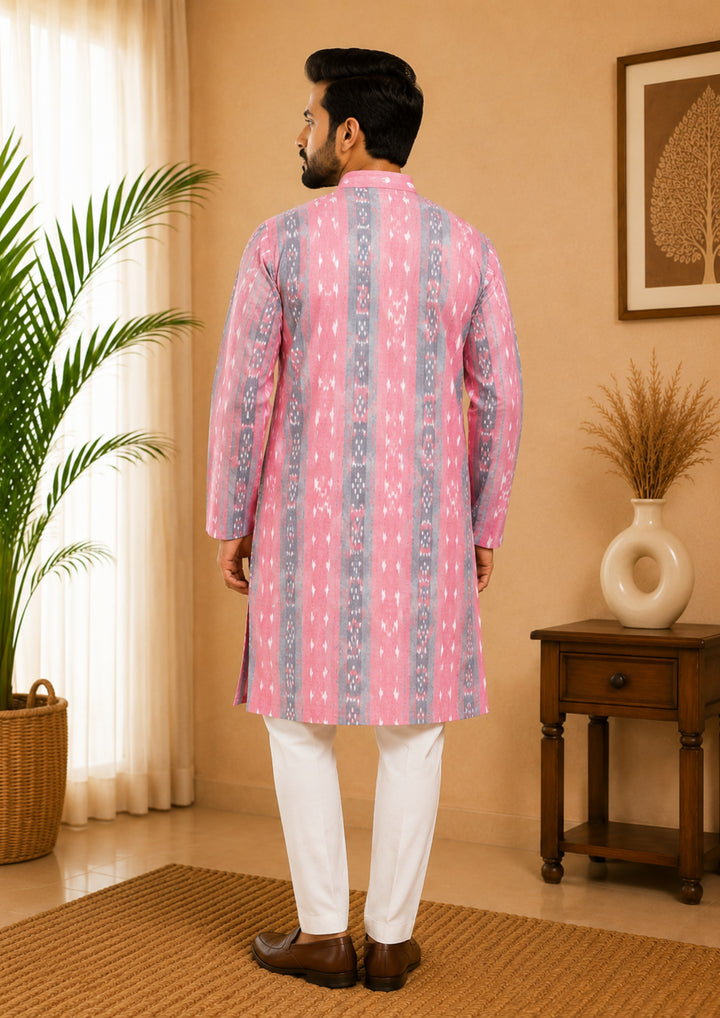 Sambalpuri Men's Long Kurta - Rose Quartz Kurta