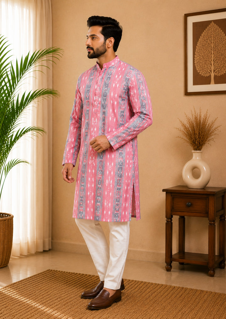 Sambalpuri Men's Long Kurta - Rose Quartz Kurta