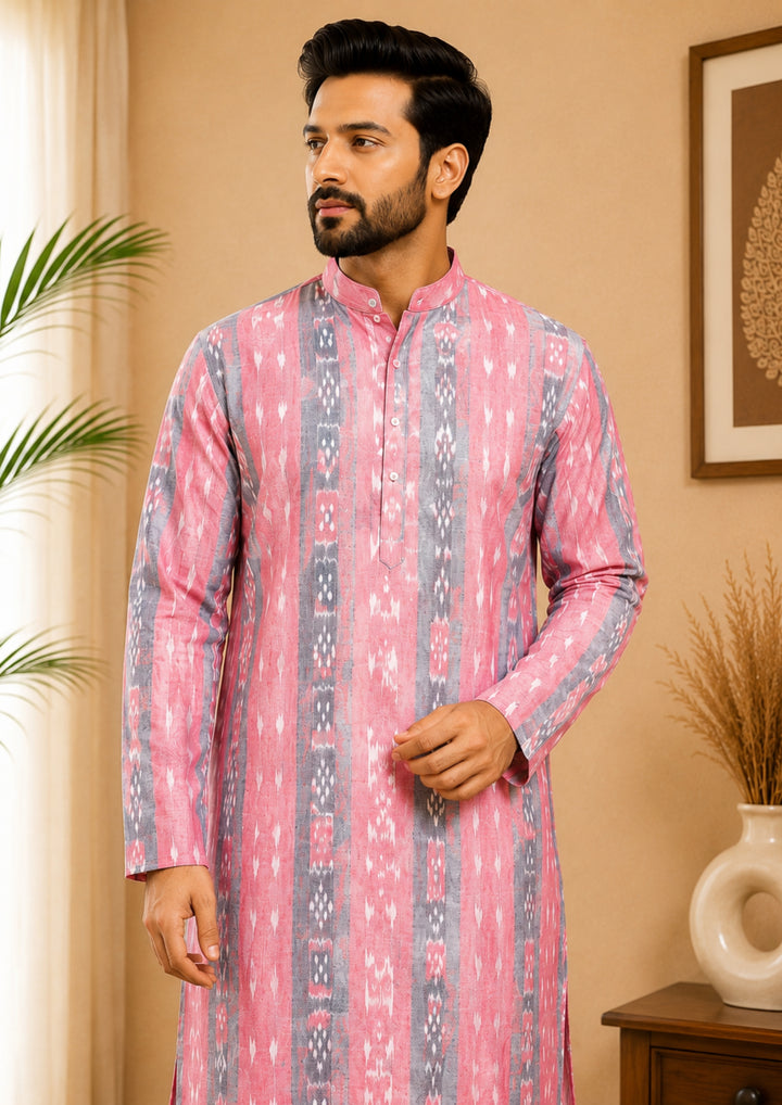 Sambalpuri Men's Long Kurta - Rose Quartz Kurta
