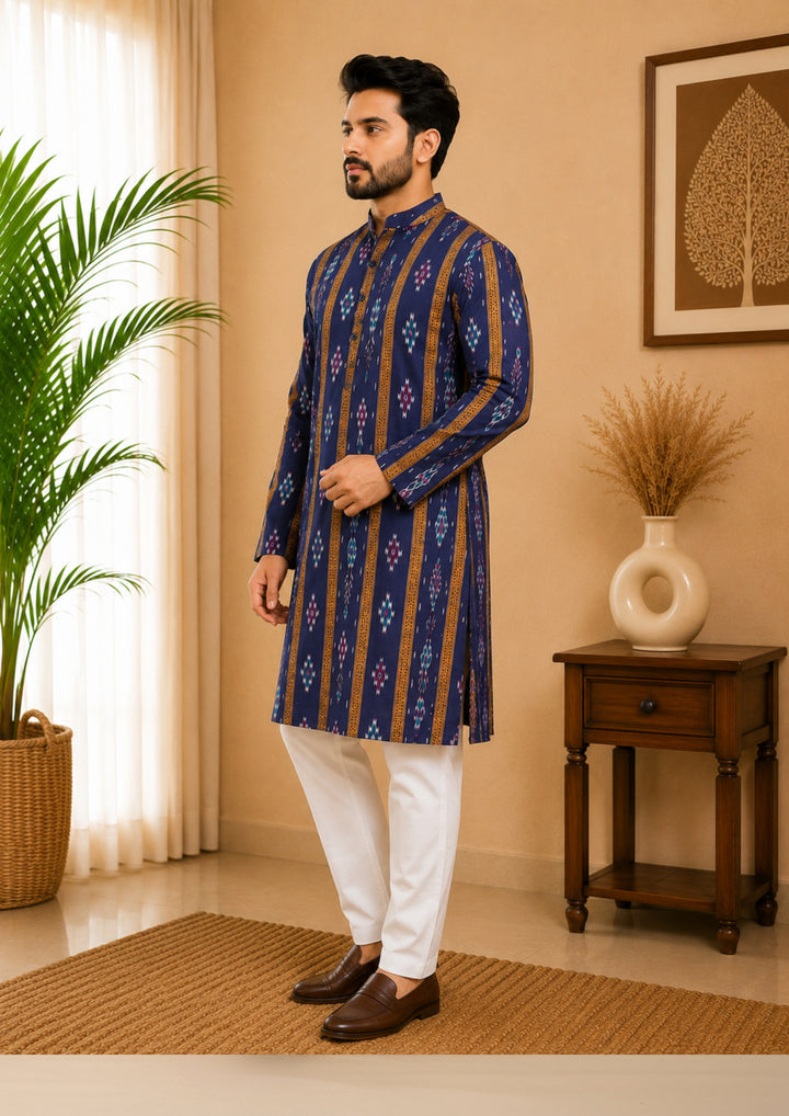 Sambalpuri Men's Long Kurta - Midnight Royale Kurta