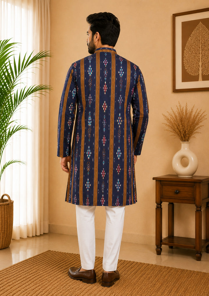 Sambalpuri Men's Long Kurta - Midnight Royale Kurta