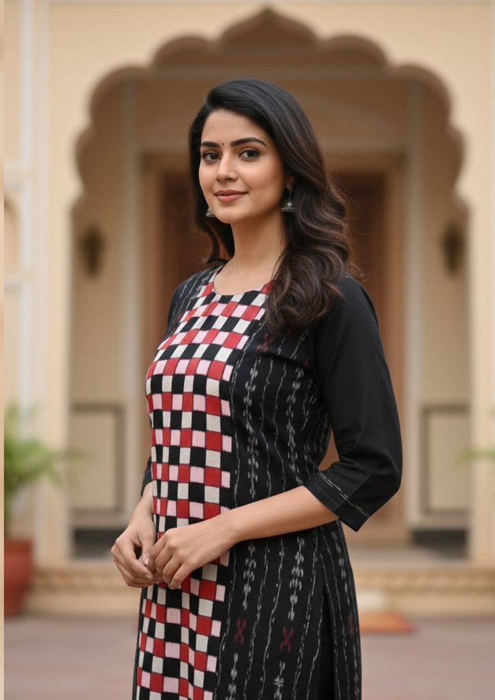 Sambalpuri Handloom Box-pattern Kurta in Multicolour