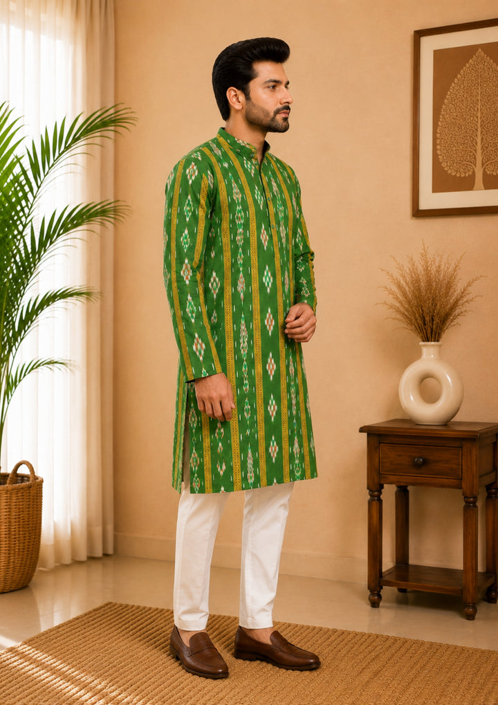 Sambalpuri Men's Long Kurta - Emerald Heritage Kurta