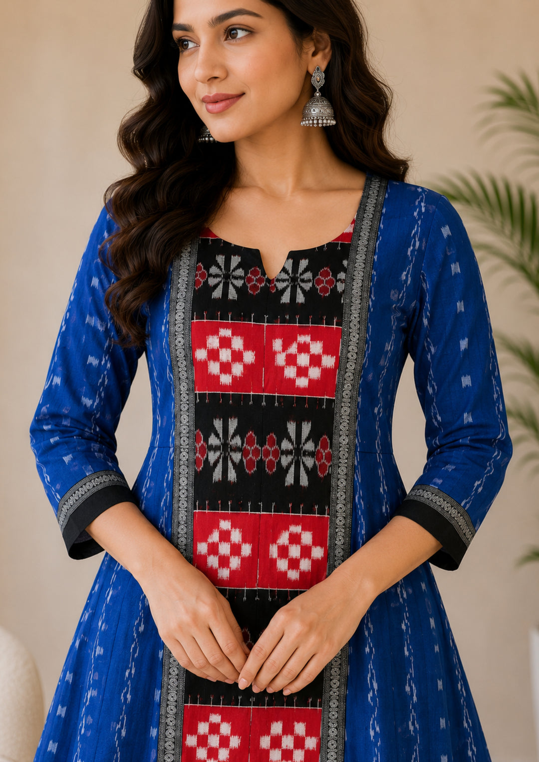 Sambalpuri Long Gown – Royal Blue & Black Ikat Designer Dress