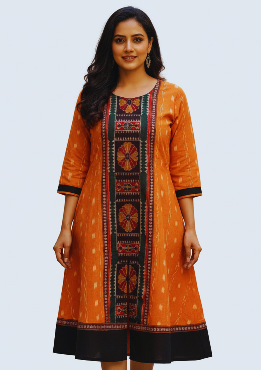 Sambalpuri Utkal Laxmi Heritage Gown – Orange Red Flower with Orange Butty Edition
