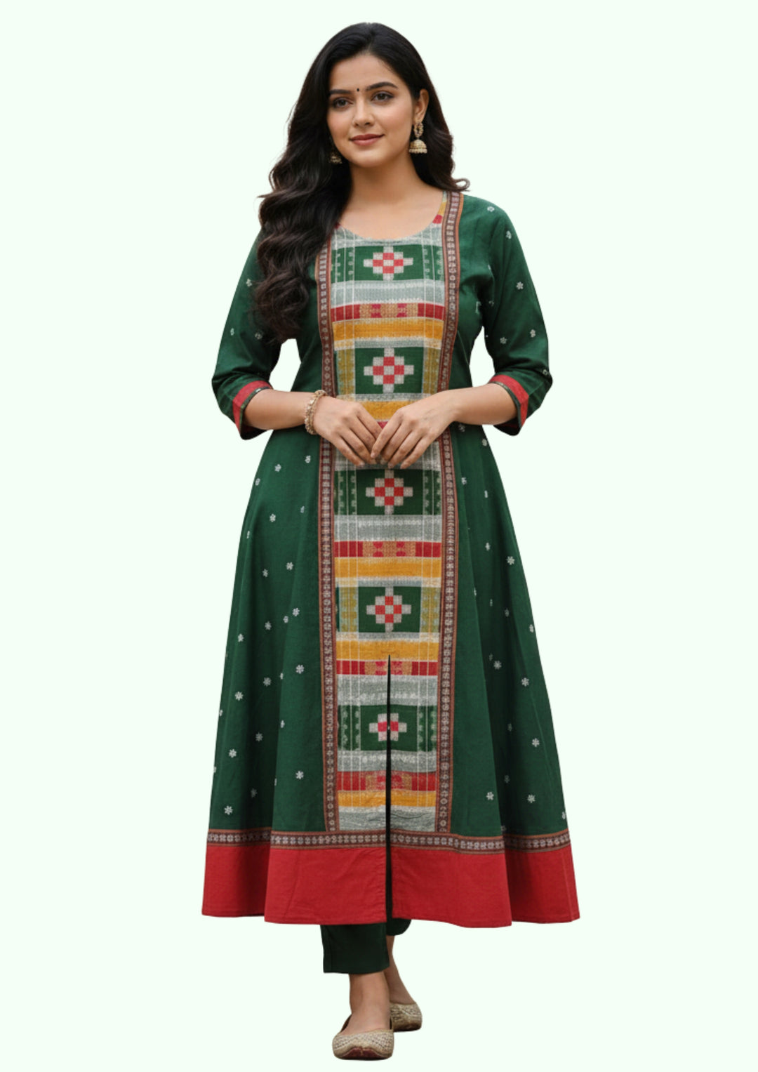 Sambalpuri Utkal Laxmi Ikat Gown – Green Red Pasapalli with Emerald Green Edition
